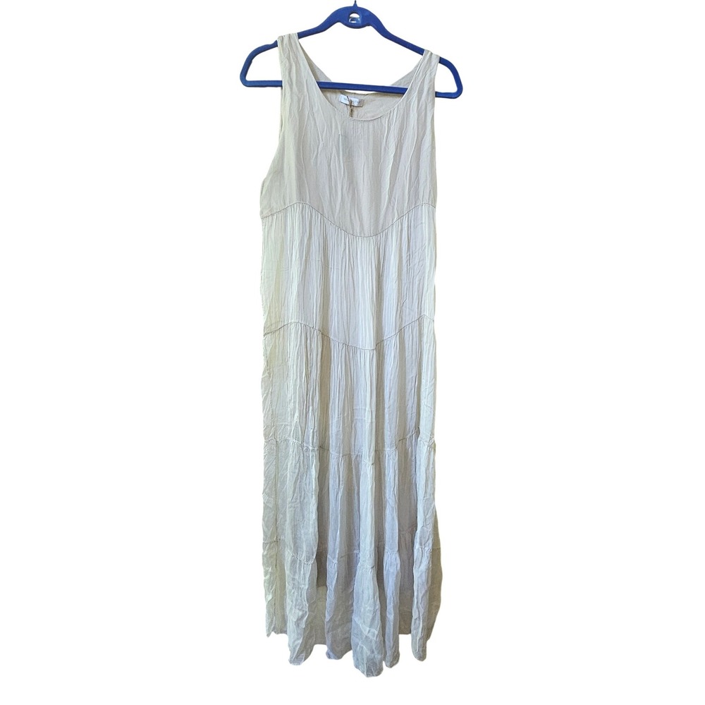 Suda Collection Maxi Dress Tiered Sleeveless Cream Size‎ Large